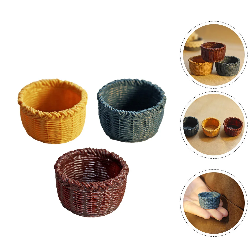 3 Pcs Mini Woven Basket Storage Ornament Baskets House Accessory Decorations Miniature