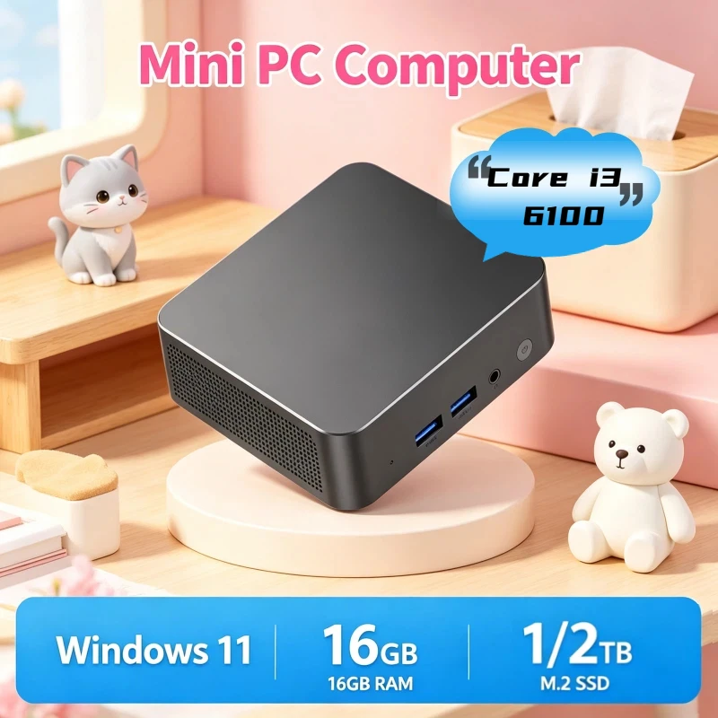 Core I3 6100 MINI PC Windows 11 Pro 32GB RAM 1TB 2TB SSD WIFI 6 BT5.2 4K HD Mini Gaming Office Study Pc With 3 Years Warranty