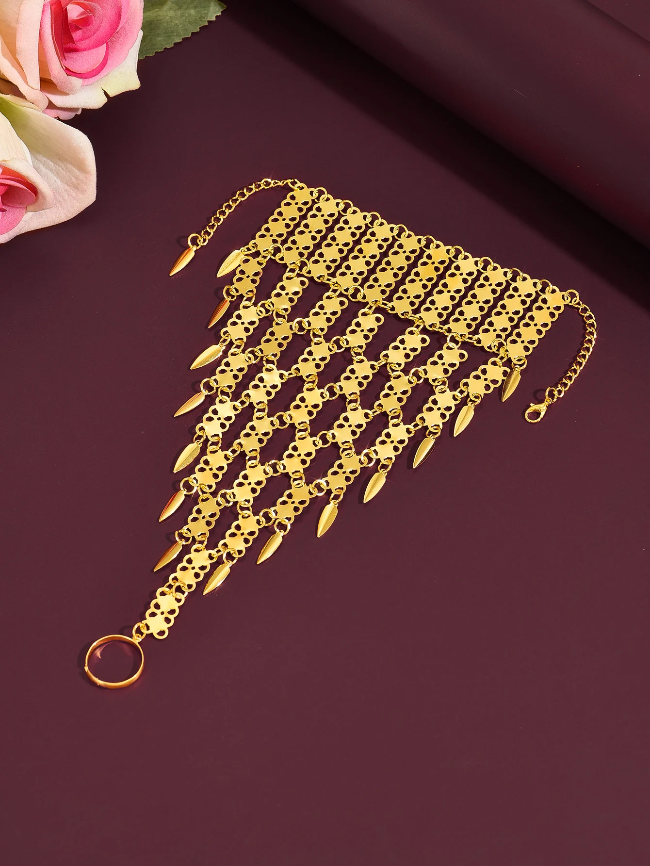 Fashionable Hollow Pattern Hand Back Chain Retro Tassel Fingerless Bracelet for Evening Dresses And Parties Stylish Accessory - view 5