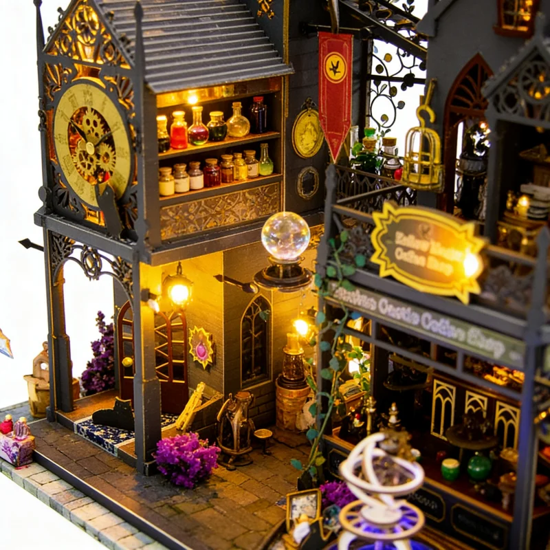 مجموعة نماذج القلعة الكبيرة من OUZEY، قلعة خشبية غامضة ثلاثية الأبعاد، مشروع DIY متقدم للمراهقين #3