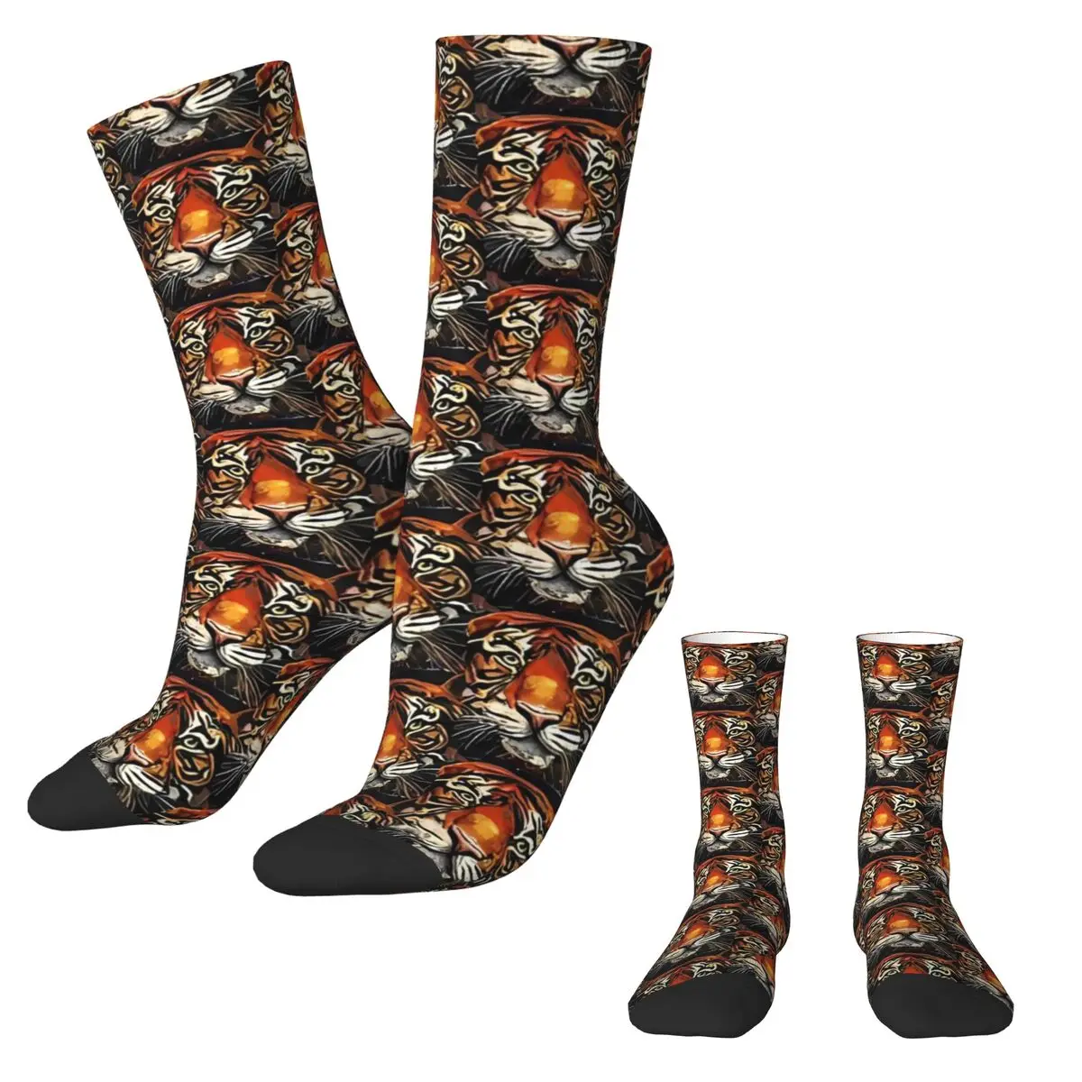 Abstract Tiger Art Print Stockings Unisex Men Socks Warm Soft Leisure Socks Autumn Cycling Non Skid Design Socks Gift