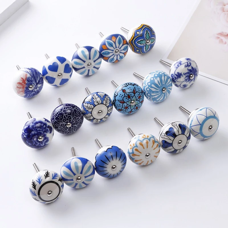 1PC Multicolor Ceramic Knobs For Cupboard Cabinet Dresser And Furniture Antique Floral Drawer Handle Pull Door Knob-HMA5