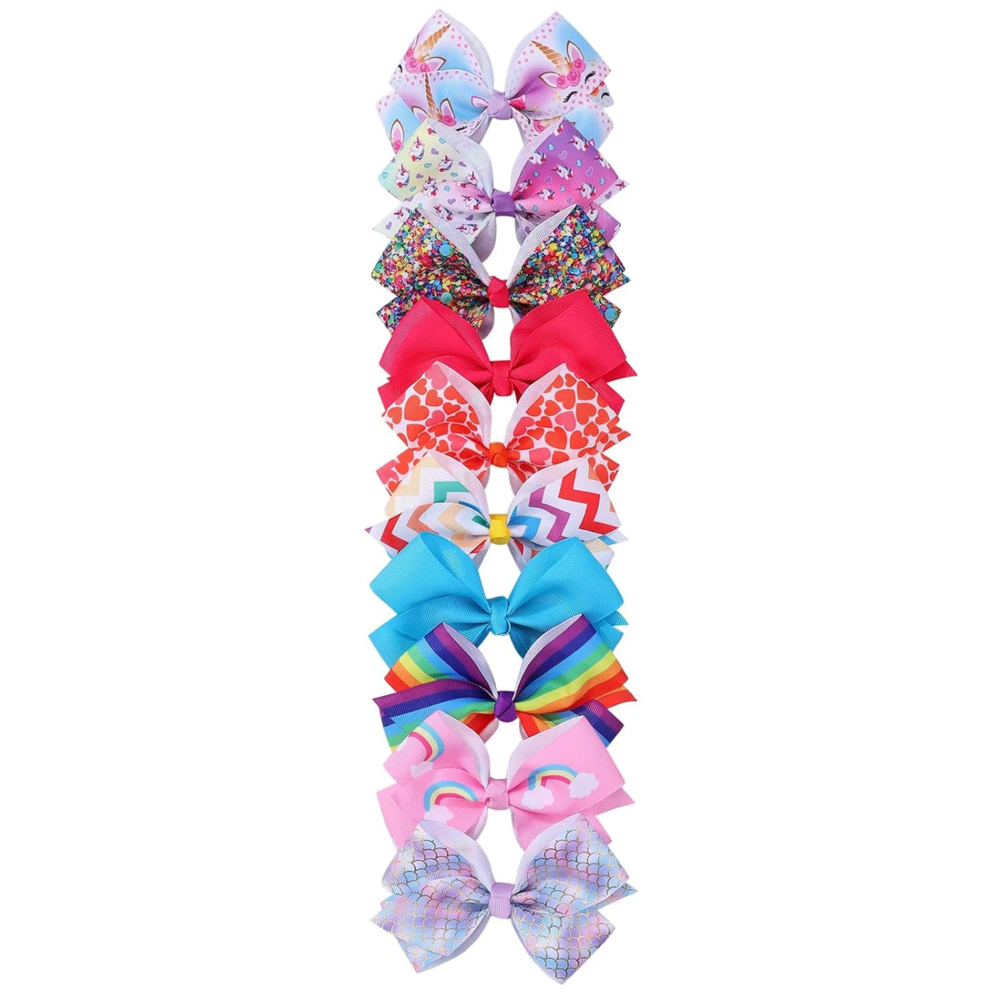 10Pcs 4.5Inch Bows for Girls Boutique Grosgrain Ribbon Rainbow Hair Bow Alligator Hair Clips Pigtail Bows Unicorn Hair Clips