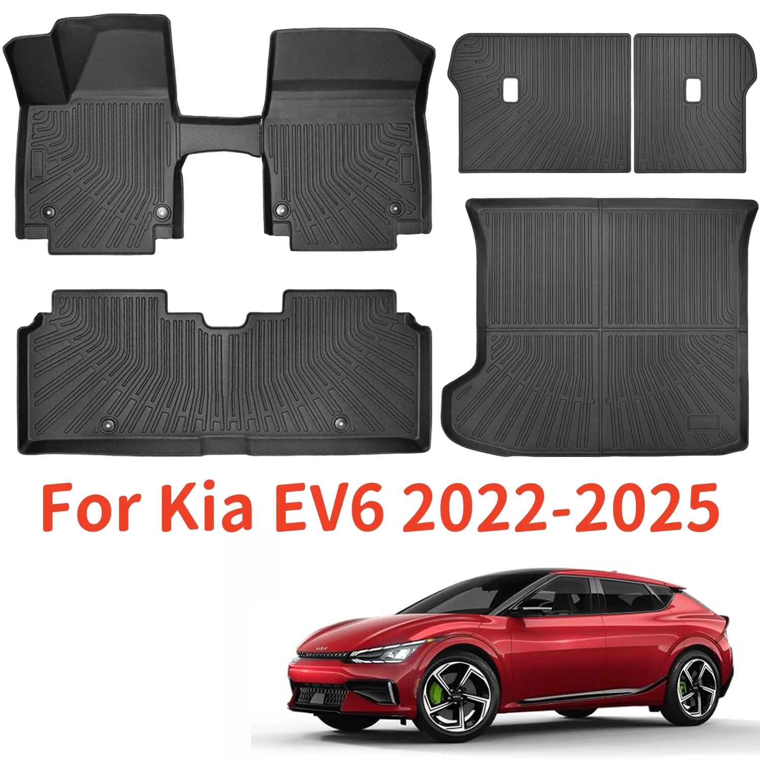 

For Kia EV6 2022 2023 2024 2025 TPE Floor Mats Trunk Mat Cargo Liner Cargo Mat, All Weather Back Seat Cover Protector Hybrid Gas