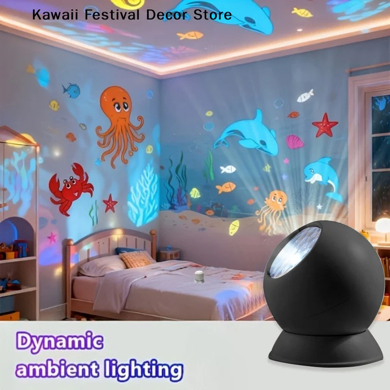360°Rotating LED Starry Sky Ocean Projection Night Light Dynamic Projector USB Plug Bedroom Living Room Ceili Lamp Birthday Gift