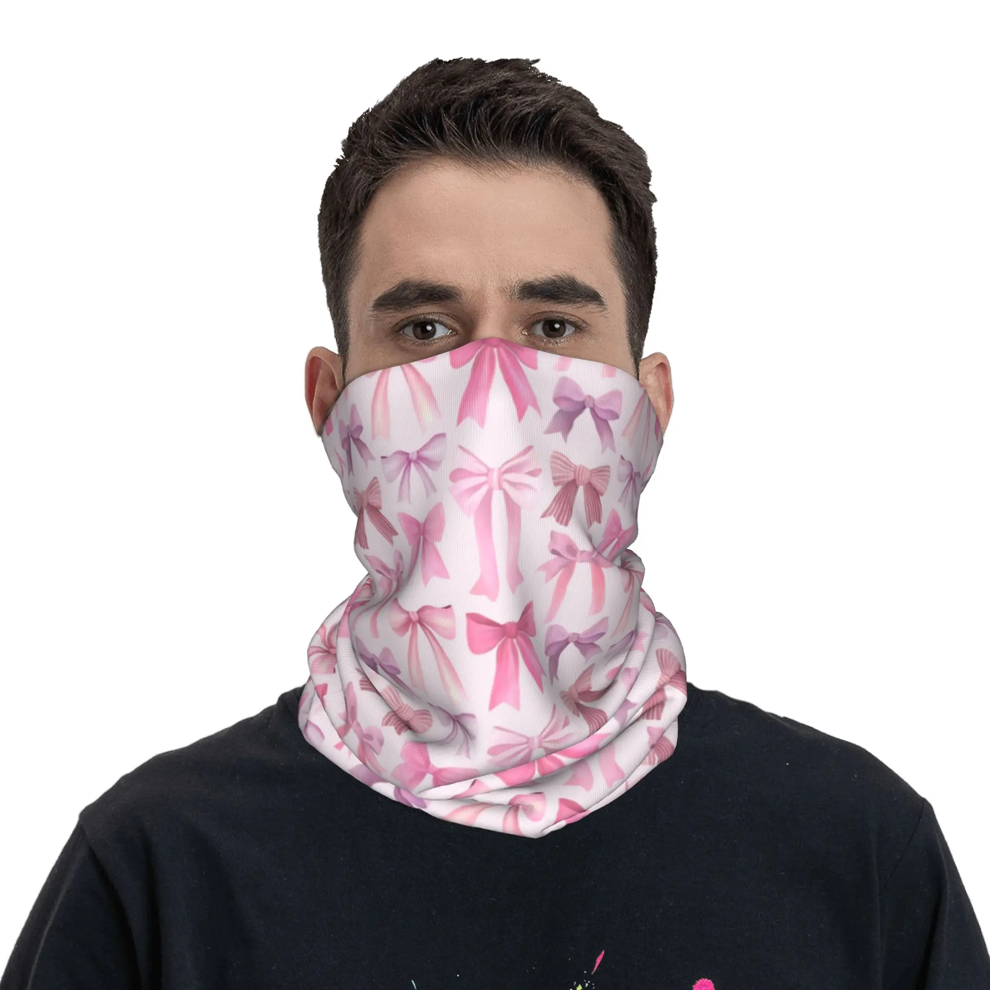 Preppy Coquette Bows Bandana Neck Gaiter Printed Wrap Scarf Multifunction Headwear Hiking Fishing For Men Women Adult