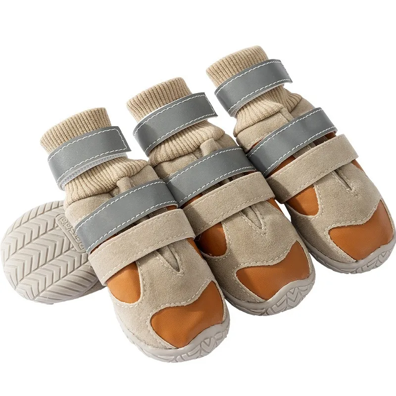 

4PCS Autumn Winter Warm Fleece Lined Dog Shoes Double Buckle Anti-Drop Outdoor Boots for Medium Large Dog Big Pet Shoes