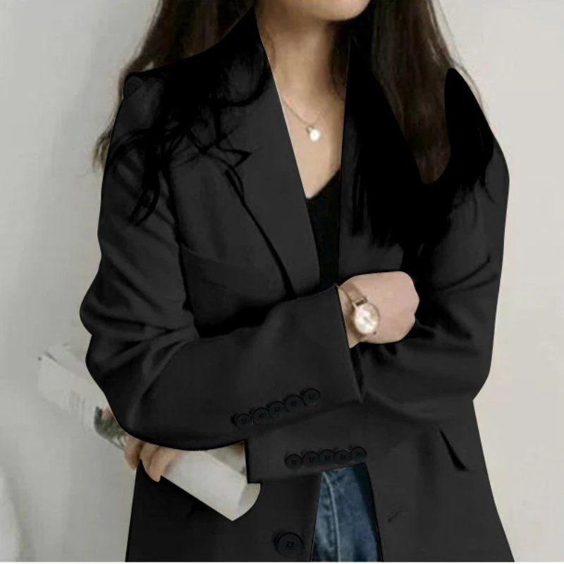 Women Korea Loose Blazers Beige Black England Style Office Lady Work Suits 2023 Woman Spring Autumn Single Breasted Blazers New