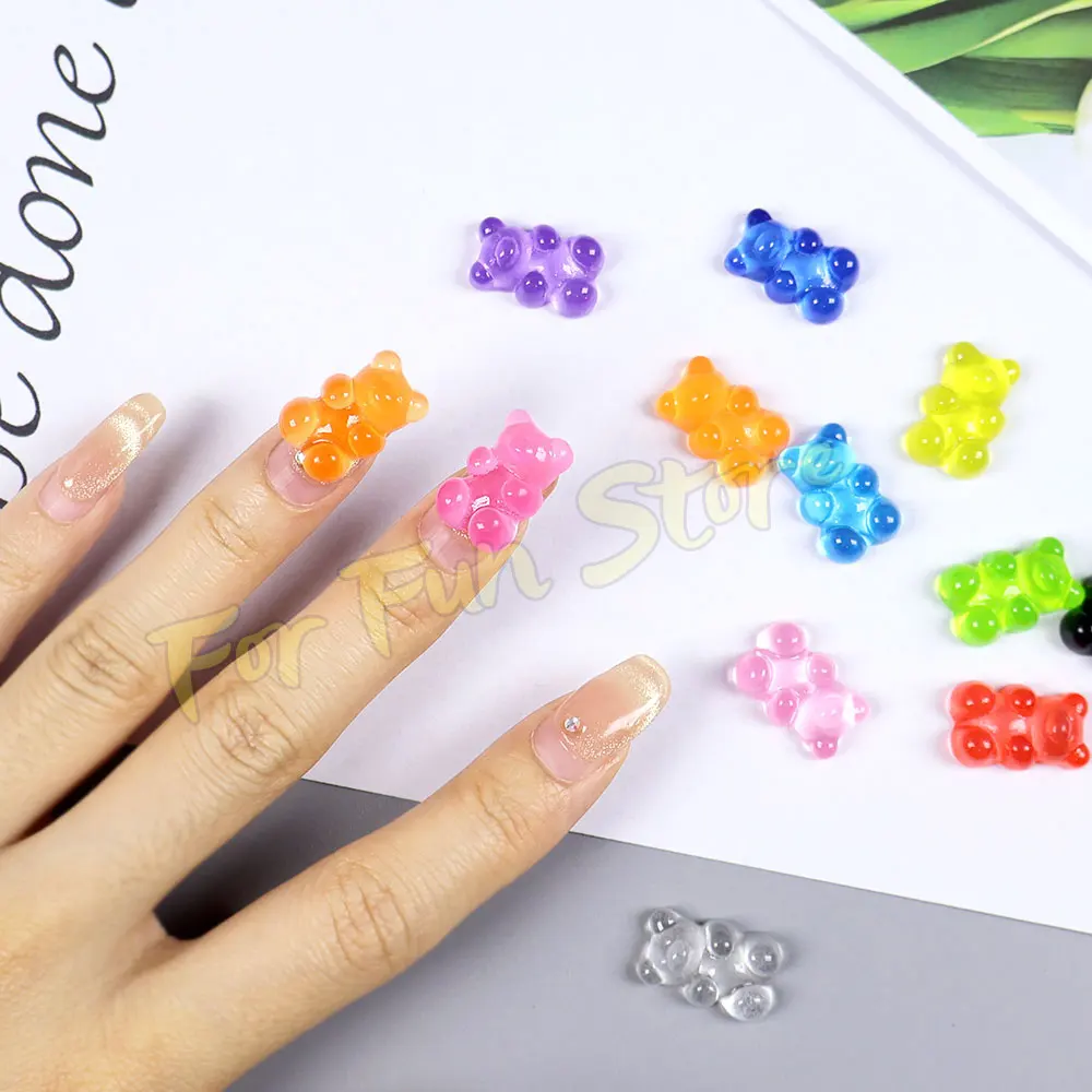 For Fun 10PCS Mixed Color Bear Refrigerator Magnet Sticker Resin DIY Phone Case Headwear Necklace Jewelry Nail Decoration