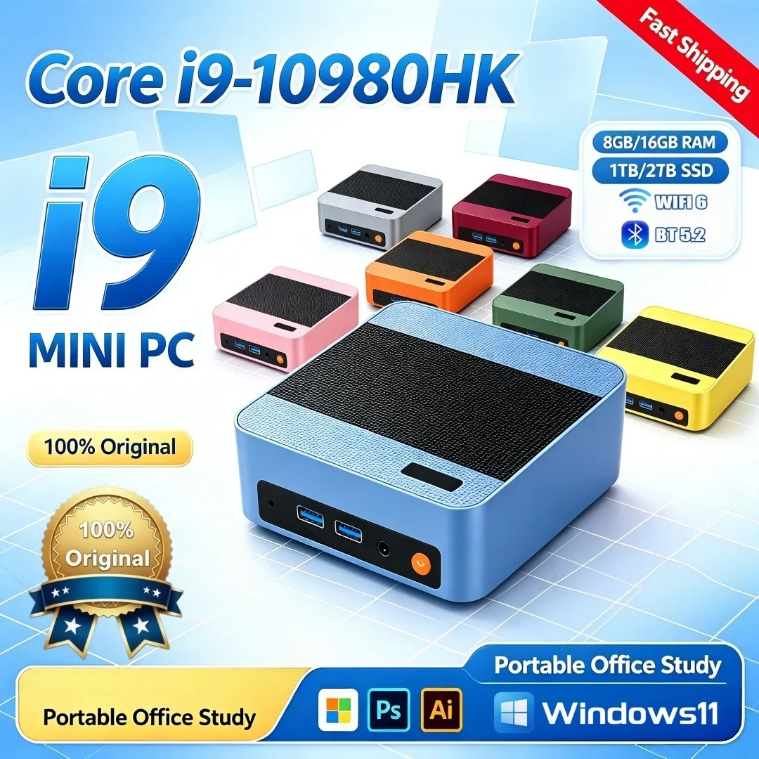 Intel Core I9-10980HK Office Portable Computer MINI PC Windows 11 16GB RAM 1TB/2TB SSD Wifi6 BT5.2 Multiple Colors