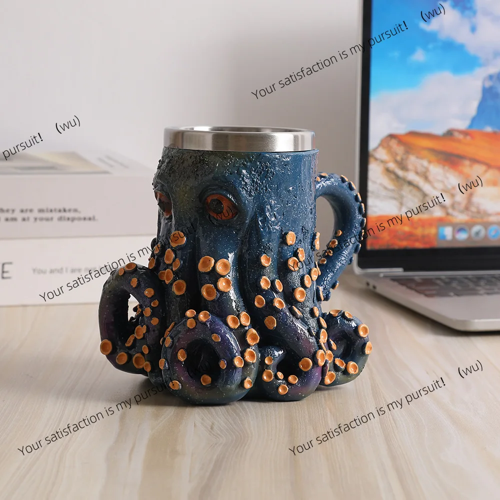 New underwater dark blue octopus coffee mug home bedroom tabletop ornament resin crafts