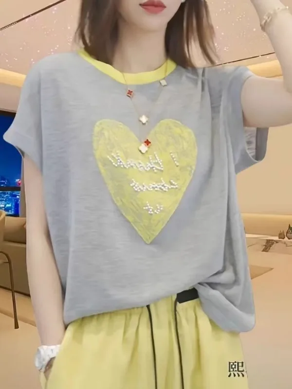 

plus Size round Ne Knitwear ort Sve Loose Fit Slimming Design Summer Faionable Top for plus Size Women Fat MM