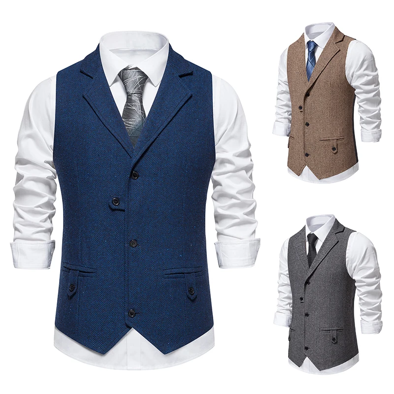 European Size 2025 New Youth Slim Fit Collared Single Button Men's Suit Vest Top Shirt Casual Fashion Autumn Spring Wear
