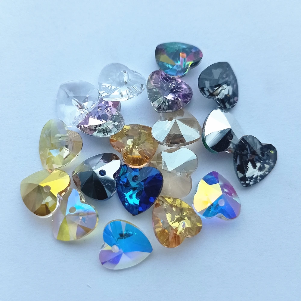 12MM XILION Heart Single Hole Glass Rhinestone Pendant Glitter High Quality Crystal AB Gemstone for DIY Necklaces Accessories