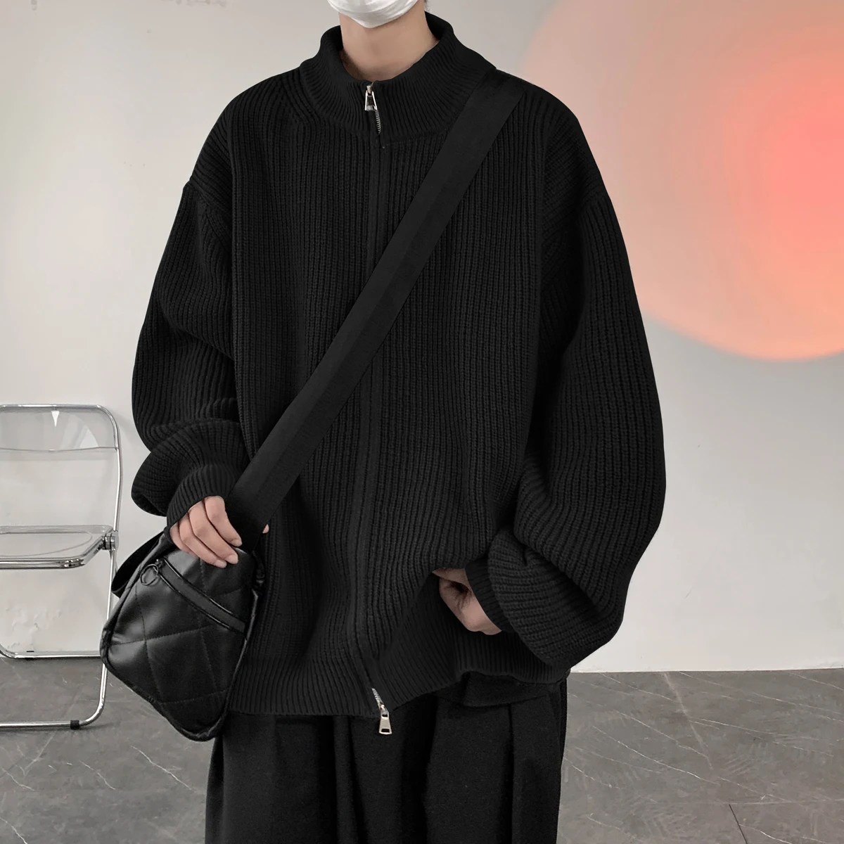 

Мужской вязаный кардиган-жакет Bla: Элегантный свитер на молнии для пар, весна-осень, оверсайз, повседневный стиль