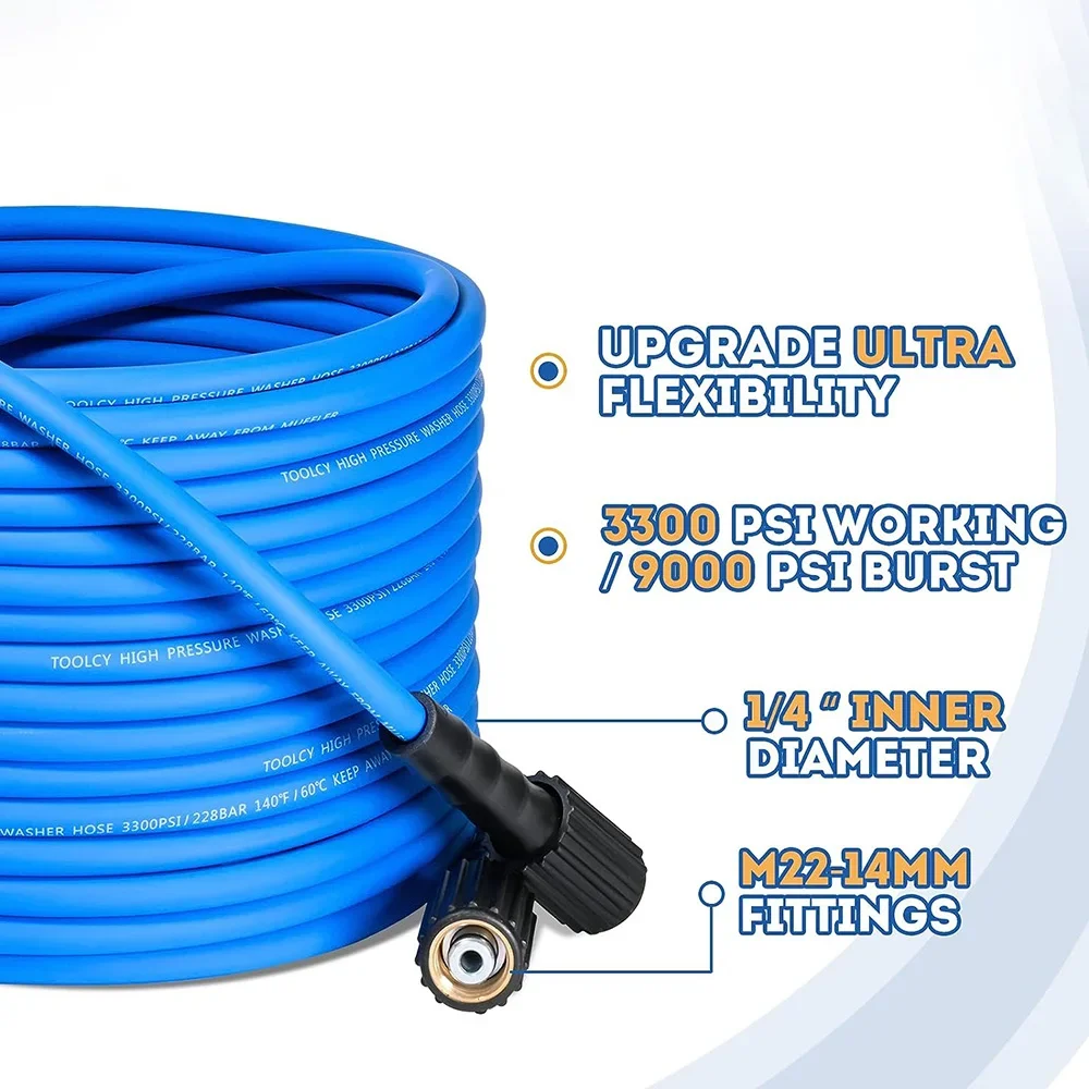 Super Flexible Pressure Washer Car Wash Water Cleaning Hose Pipe Cord Kink Resistant Power Washer Hose M22 3/8\