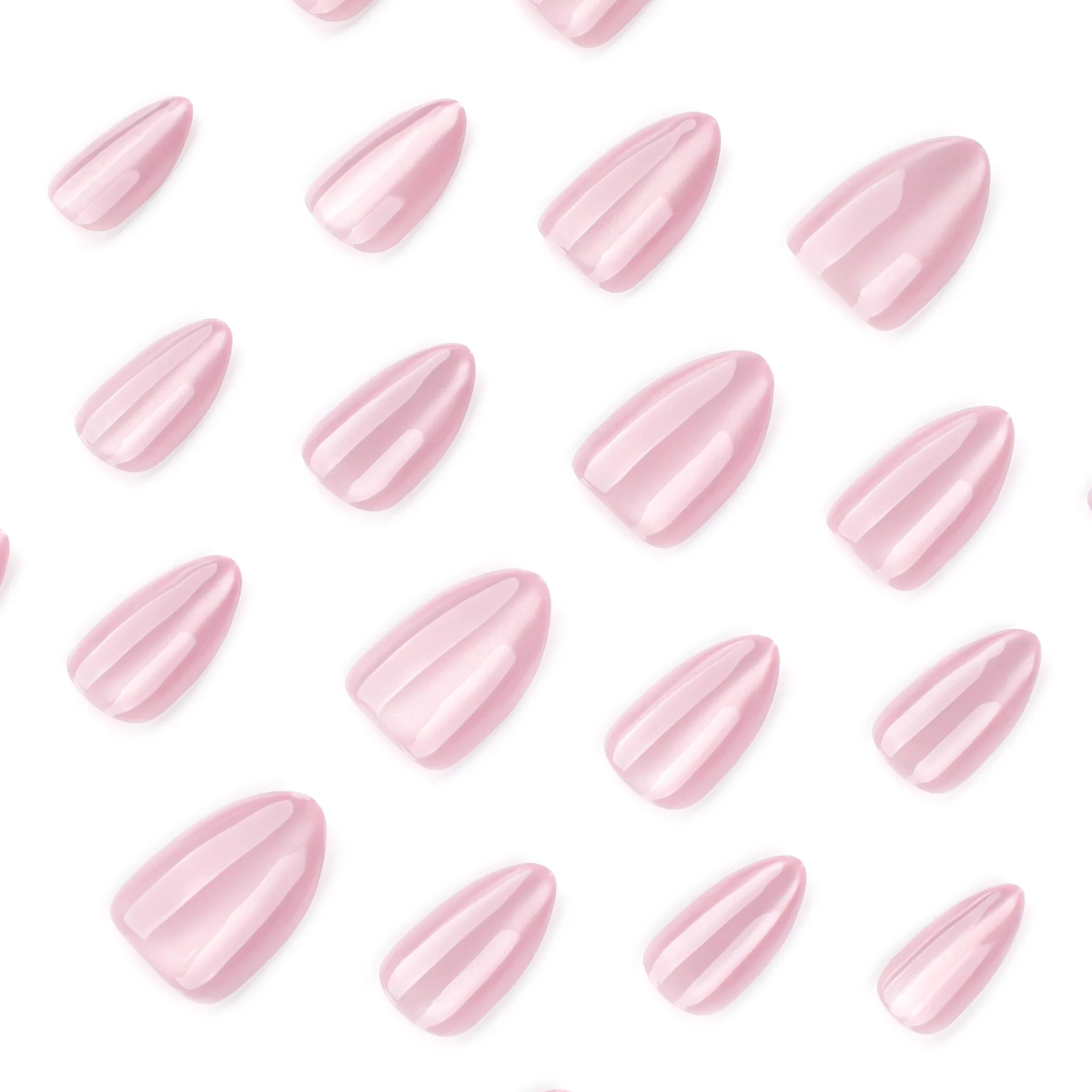 24 szt. Proste, błyszczące, różowe sztuczne paznokcie kocie oko, urocze krótkie paznokcie w kształcie migdała do wciskania, odłączane, koreańskie, brokatowe tipsy.