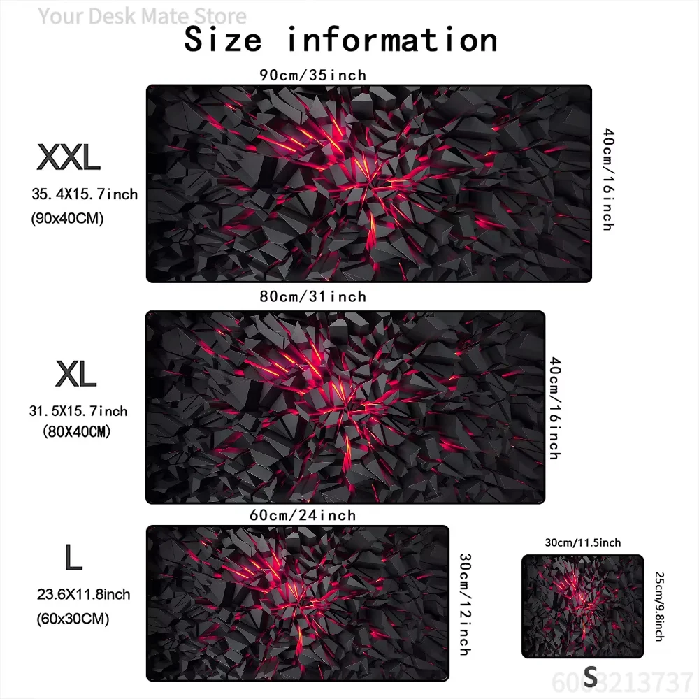 Black Geometric 2D Red Light Effect Large Gaming Desk Pad Waterproof Anti-Fray XXL Mousepad For PC Gamers