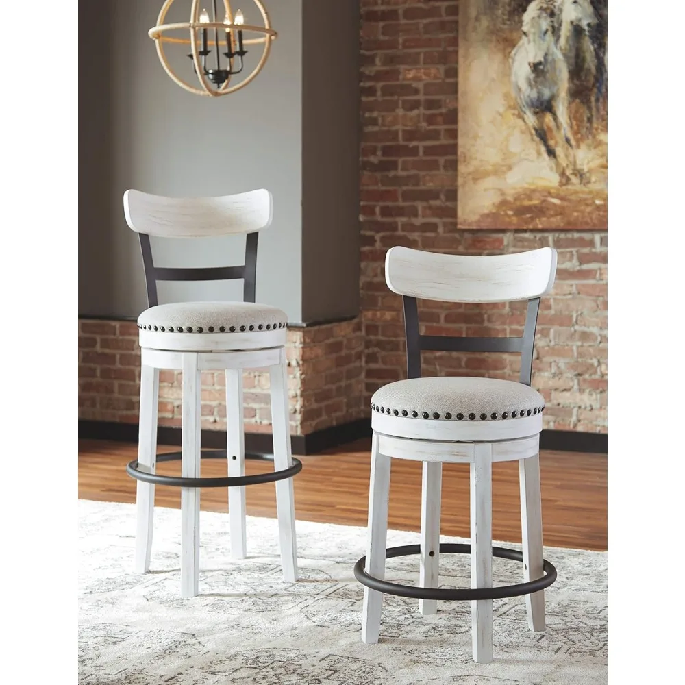 Valebeck 30" Modern Swivel Pub Height Barstool, Whitewash