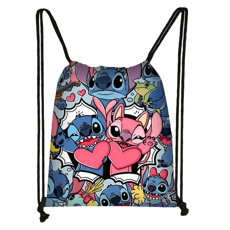 Stitch Drawstring Bag Large Capacity Portable Bags Student Backpack Sports Basketball Package Cartoon Printing Storage Packet