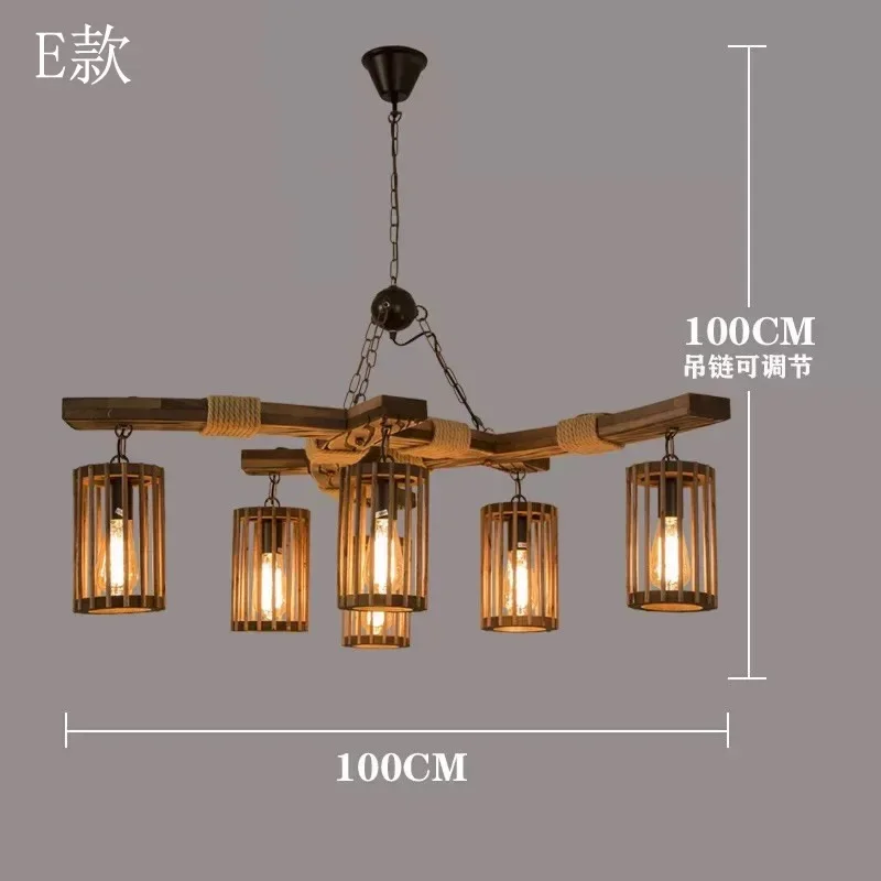 

6 Light Retro Industrial Style Farmhouse Chandelier Ceiling Fixture Wood Pendant Lamp Island Light Home Kitchen