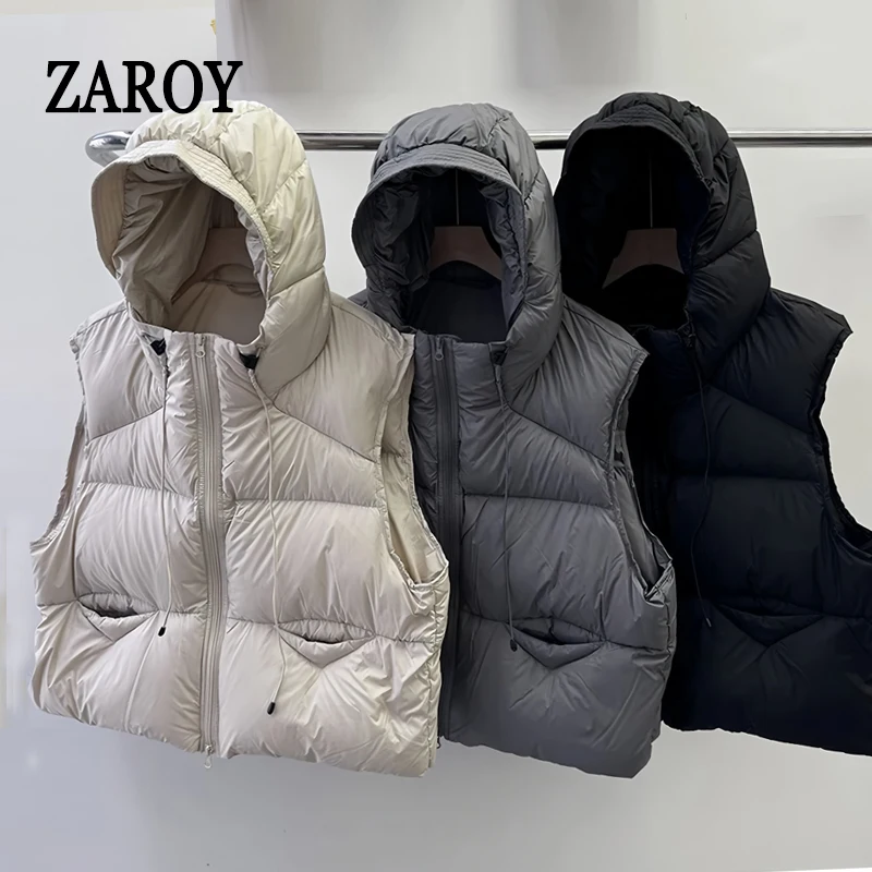 

ZAROY Hooded Cotton Waistcoat Jackets Autumn Winter Warm All-match Sleeveless Jacket Loose Casual Gilet Outwear жилетка