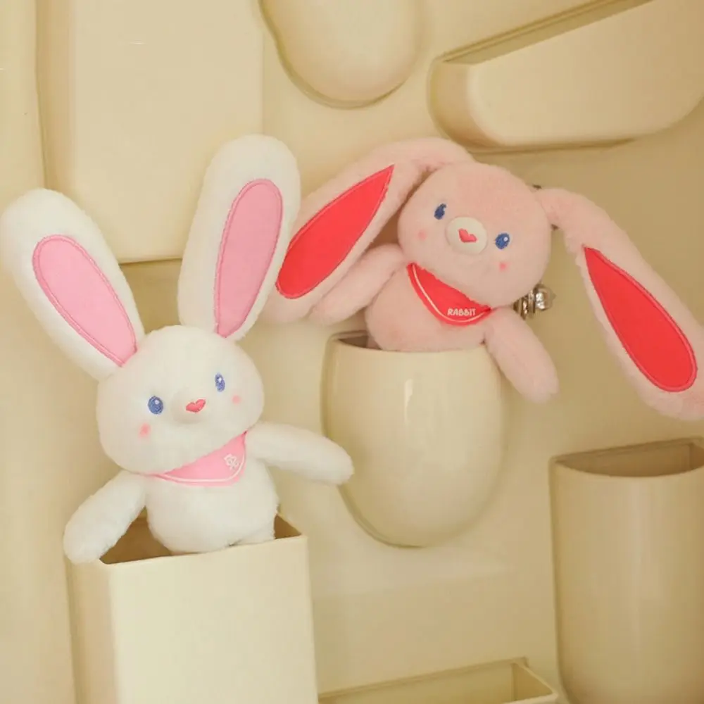 Jouet en peluche de lapin avec poignée côtelée, oreilles de lapin tirant, interaction amusante, porte-clés doux à longues jambes