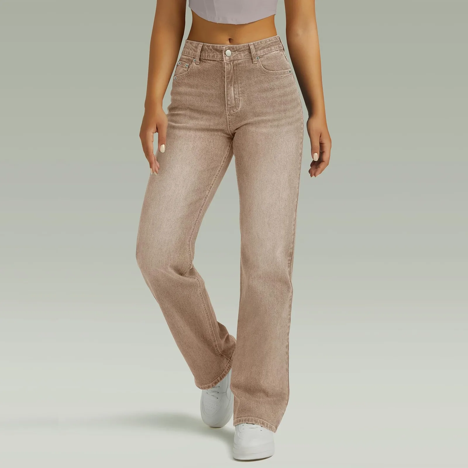 Pantalones vaqueros básicos rectos de longitud completa para mujer estilo coreano Color sólido pantalones vaqueros informales sueltos simples pantalones para desplazamientos diarios