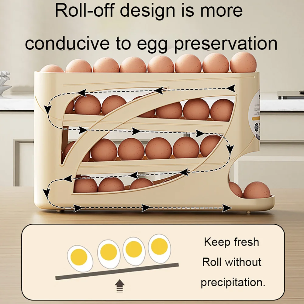 

Rolling Egg Storage Box Automatic Refrigerator Egg Holder Stackable Fridge Organizer Kitchen Space Saving Tray