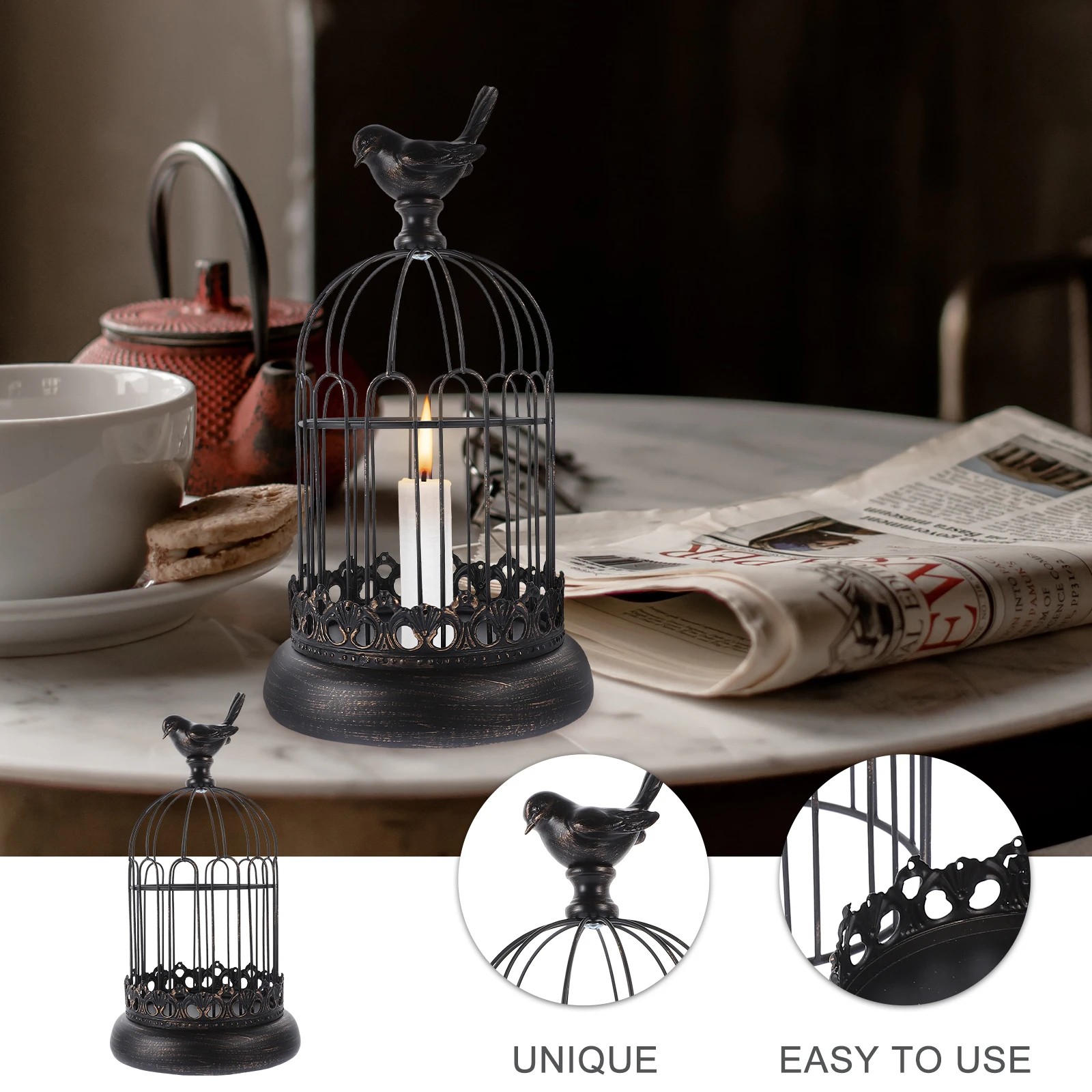 

Birdcage Shaped Iron Holder Decorative Stand For Home Adornment Desktop Ornament Party Decor Accessory Retro Candlestick