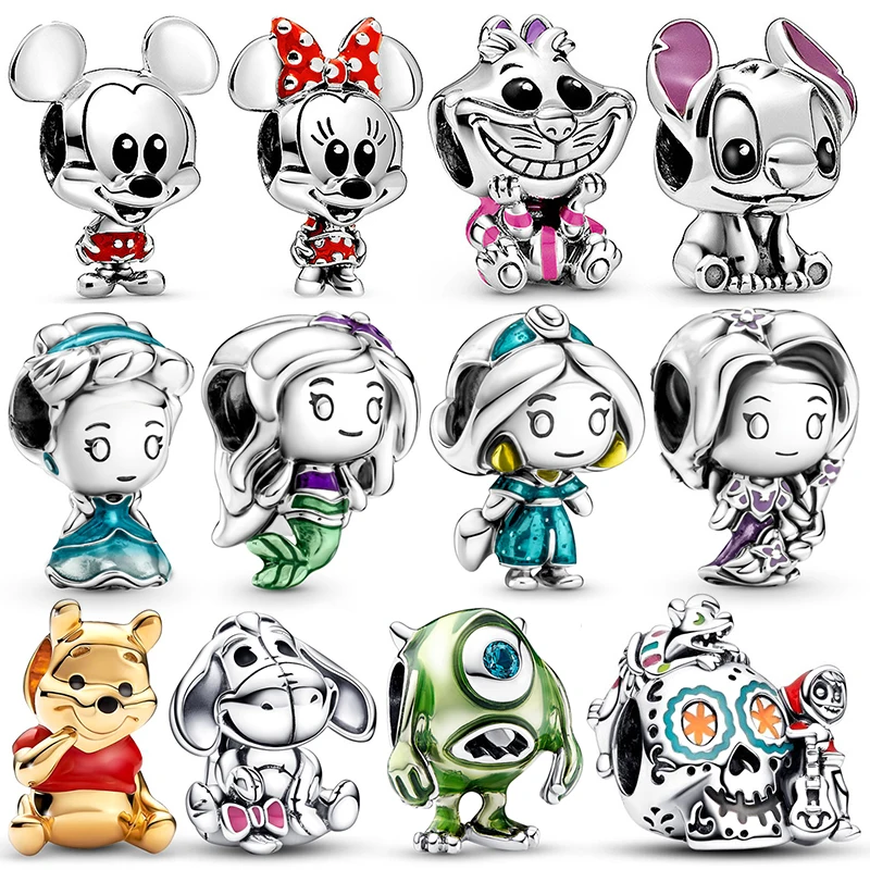 Hot Sale Disney Mickey Minnie and Princess Series Dangle Charm Beads Fits 3mm Bracelet Necklace Women Pendant Luxury DIY Jewelry