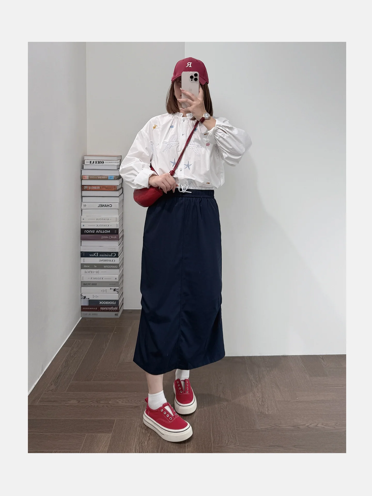 

Ele Embroidered irt Gentle Sle Ultra Slimming Cotton Blend Long Sve Stand Collar Women's Faionable irt