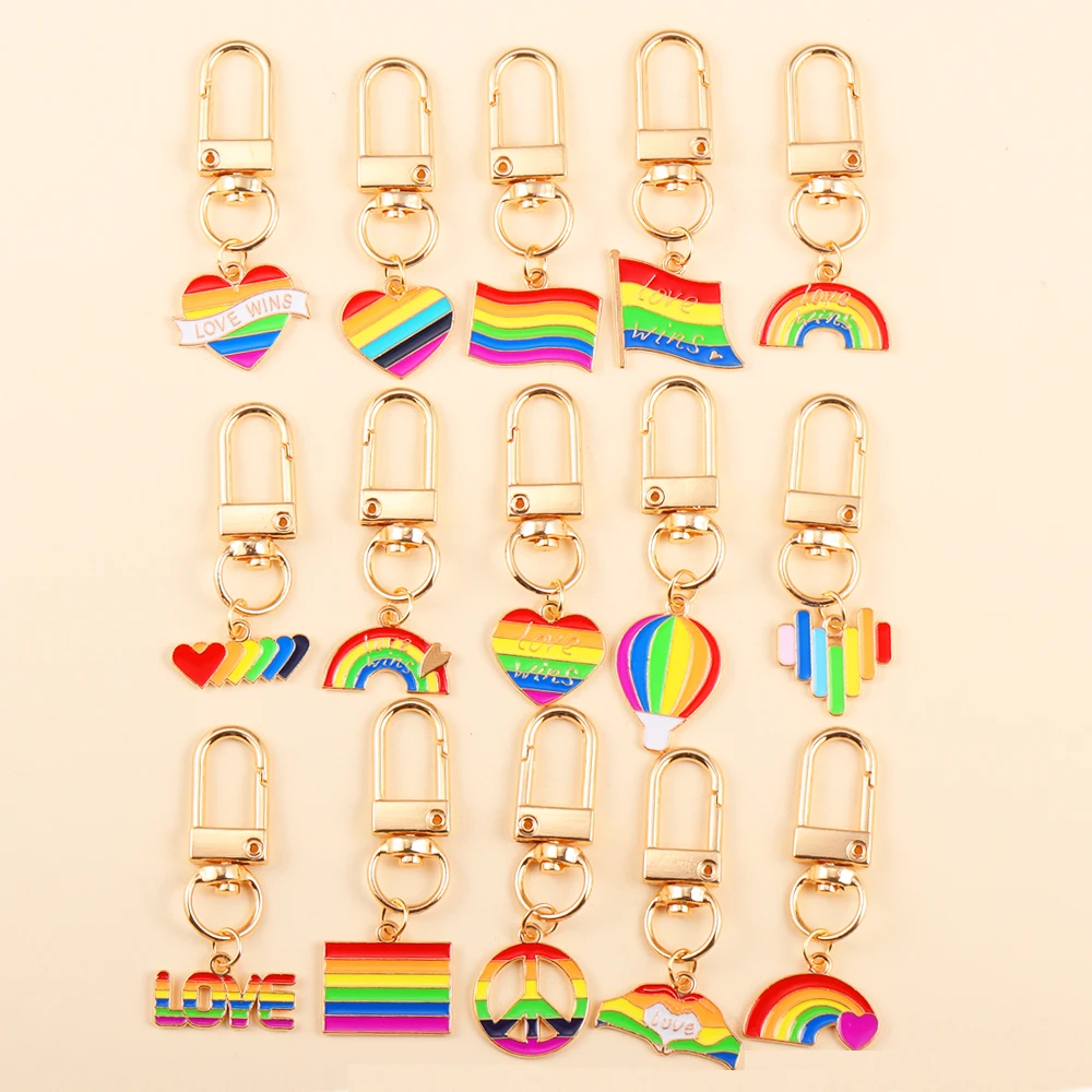 الملونة قوس قزح القلب العلم قلادة المفاتيح للرجال والنساء ، Lgbt الحب يفوز ، اكسسوارات حقيبة السيارة ، العصرية مفتاح سلسلة ، مجوهرات هدية ، 2 قطعة