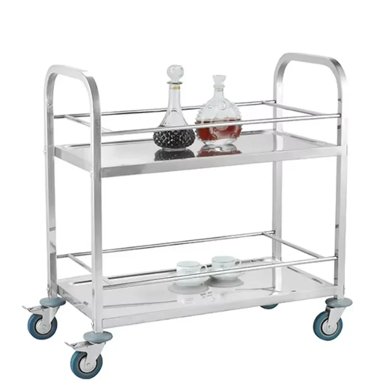 Lockable 4-Wheel Heavy-Duty Stainless Steel Cart Polished Finish for Commercial Kitchens Hospitals Industrial Use