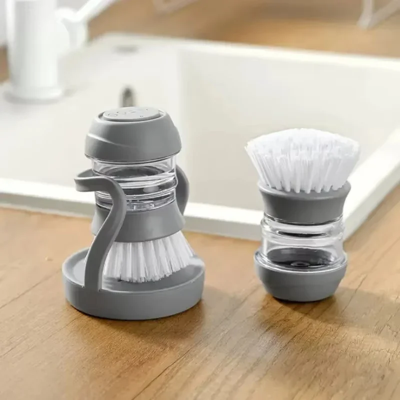 Cepillo para platos con dispensador de jabón, cepillo de palma para lavar platos, cepillos de cocina con soporte y bandeja de goteo