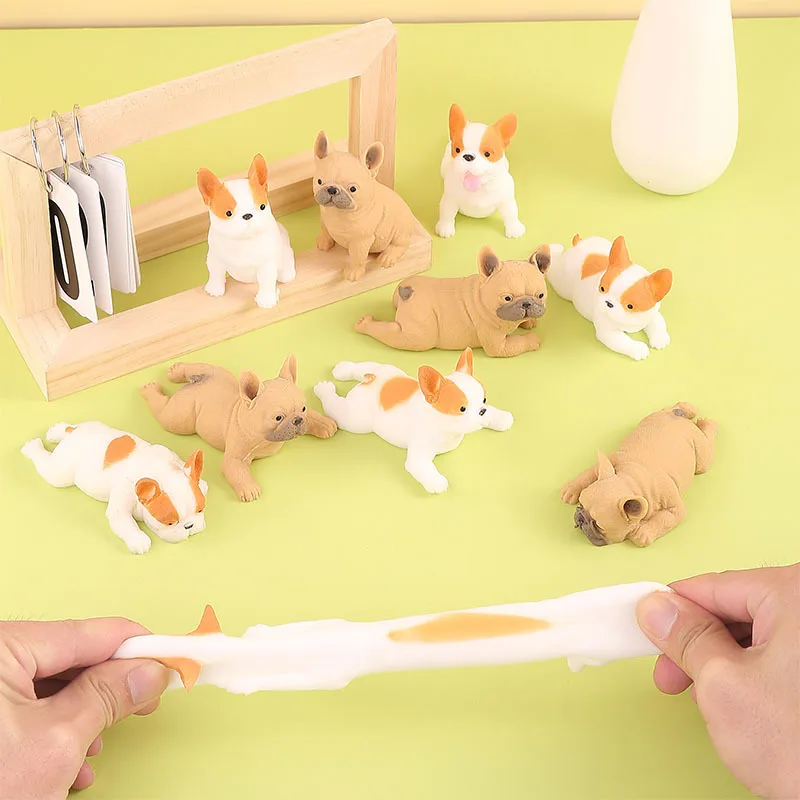 Macio bonito dos desenhos animados cão squeeze brinquedos sensoriais estiramento espremendo simulação bulldog francês bonito macio squeeze filhote de cachorro brinquedos