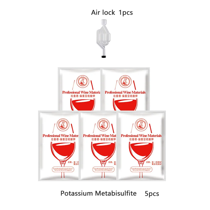 Metabisulfito de 5 piezas con cierre de aire para fermentación de vino en casa, conservante de cerveza, accesorio de Alcohol