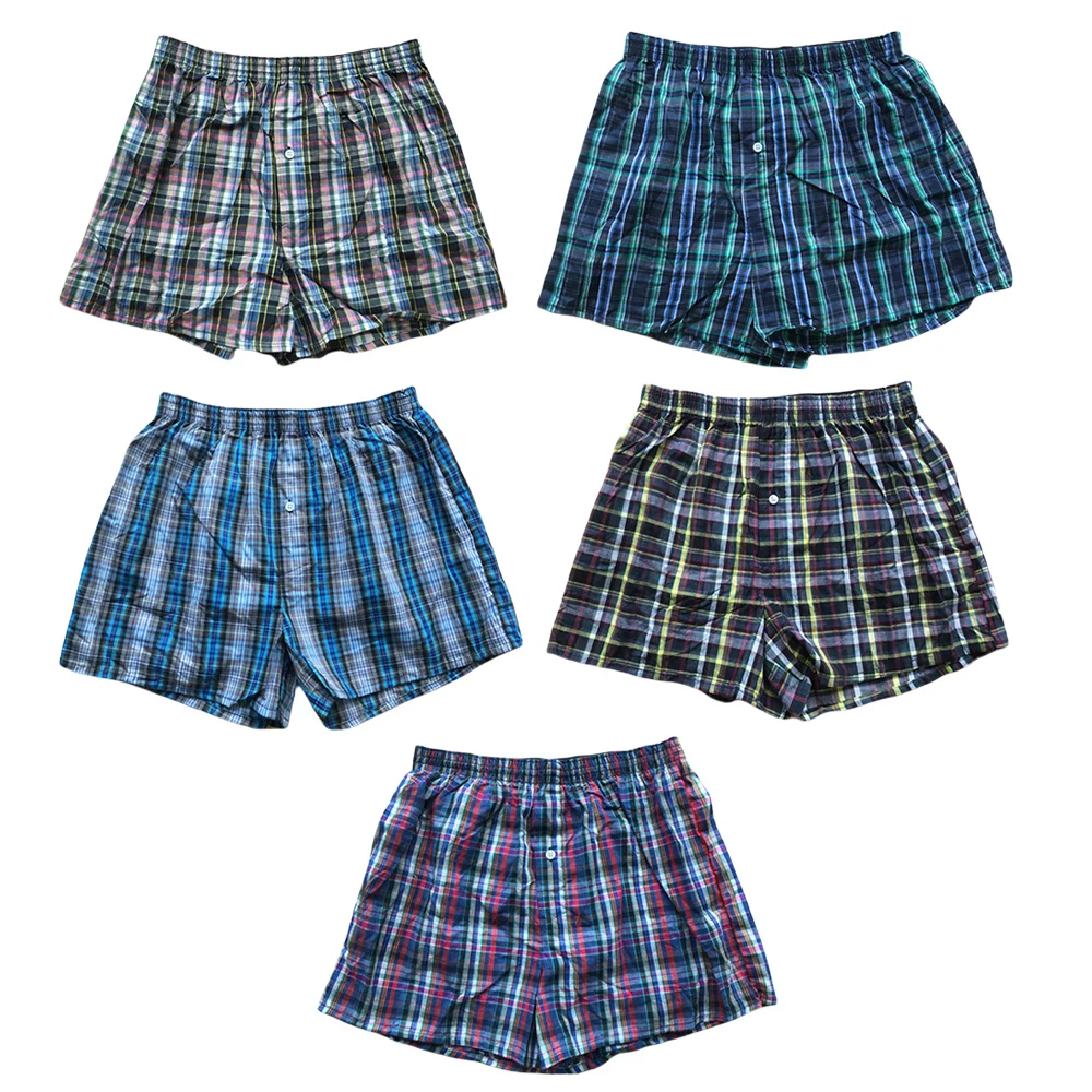 1pcs Mens Cotton Underwear Oversized Casual Breathable Underpants Stripes Plaid Boxer Briefs Random Color Woven Short Pants