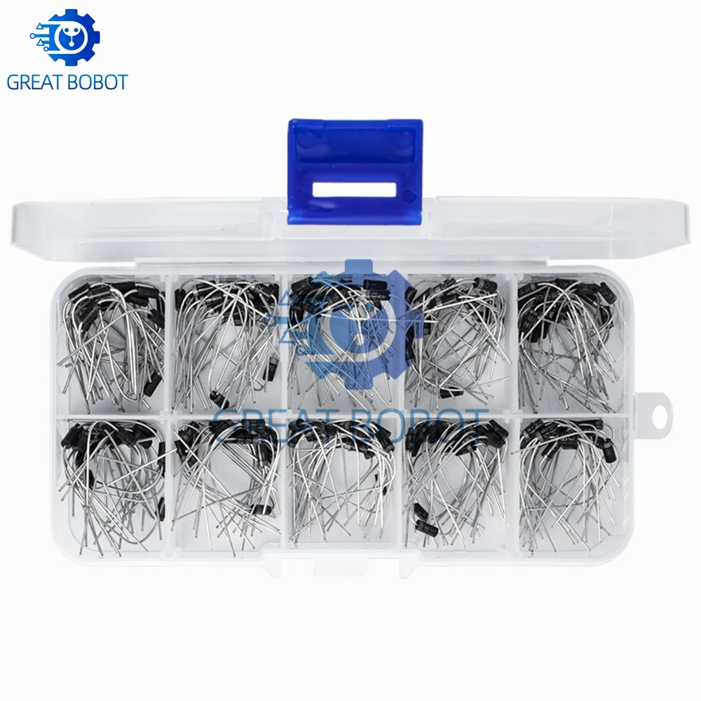 10-Value Rectifier Diode Assortment (200PCS): 1N4001-1N4007, 1N5817-1N5819 with Organizer Storage Box