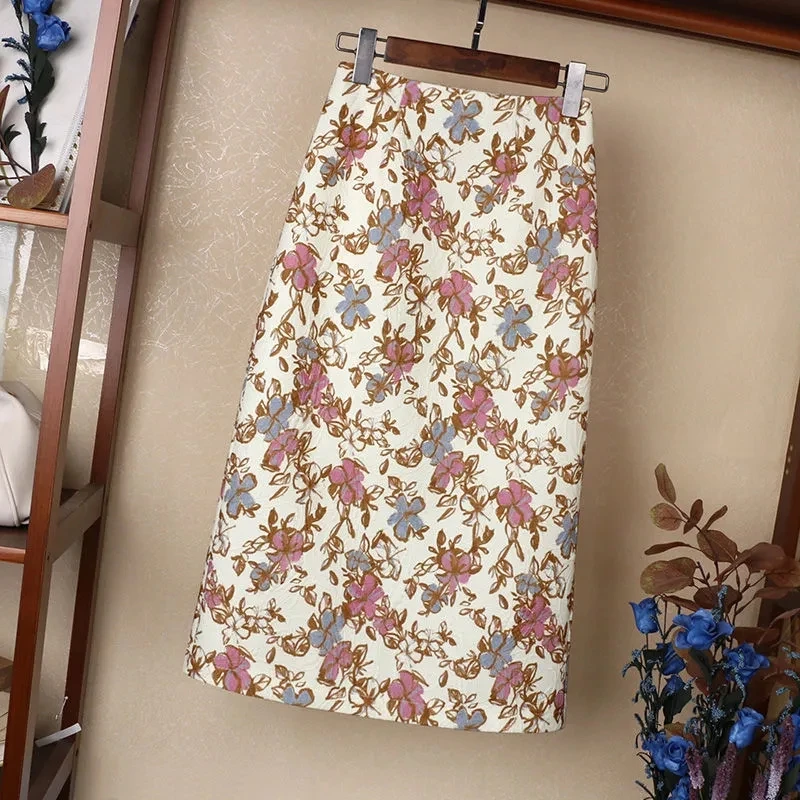 

Mid-length Chiffon Skirt Womens 2023 Spring Summer Floral Skirt Slim Hip Skirt Split One-step Skirt Jupe Femme Faldas Mujer Moda