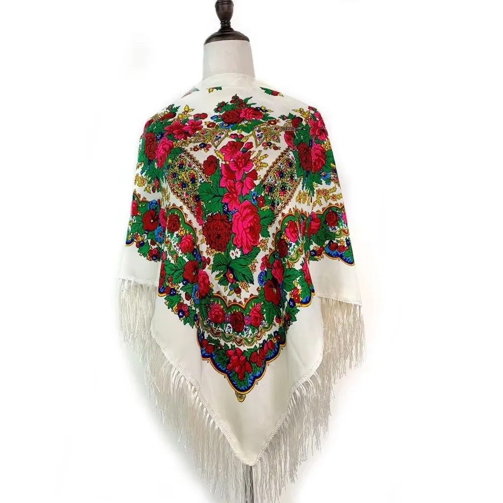 Traditional 160*160cm Russian Style Muffler Scarf Fringes Fashion Retro Scarf Oversized Tassel Shawl Head Cover