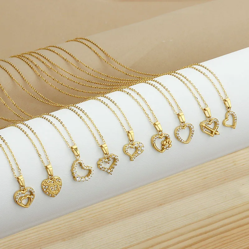 

European American Steel Heart-Shaped Heart Necklace High-End And Versatile Zircon Set Stainless Steel Collarbone Chain Pendant