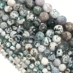 Natural Stone Moss Tree Agates Round Beads For Jewelry Making Strand 15