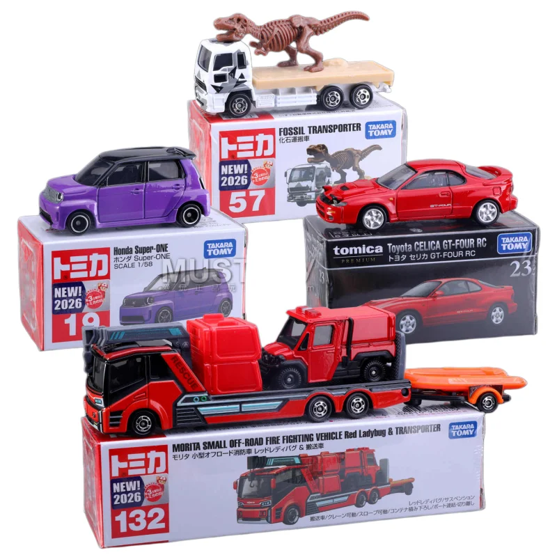 Takara Tomy Diecast Alloy Car Model Dinosaur Fossil Transporter Fire Fighting Truck Toyota Celica Gt Four Rc Honda Super One