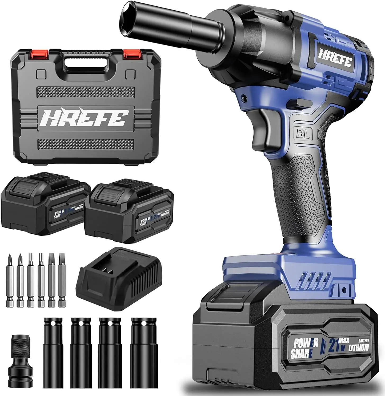 Cordless Impact Wrench 1/2 inch, 405Ft-lbs (550N.m) Power Impact Drill Set or Tools, 3200RPM High Torque Impact Driver, 2 x 4.0A