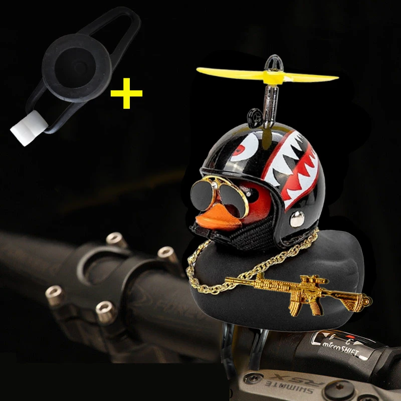 Auto Nette Kleine Gelbe Ente Mit Helm Propeller Wind-brechen Welle-brechen Mit Spielzeug Pistole Ente Fahrrad Motorrad auto Zubehör – Detail 14