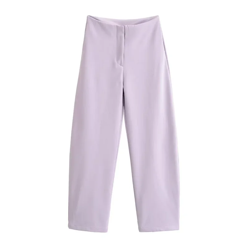 Lady's Purple Curved Knife Shaped Pants Wide Leg Fashionable Pants Summer Style Single Color Pocket Versatile Wide Leg Pants Hig