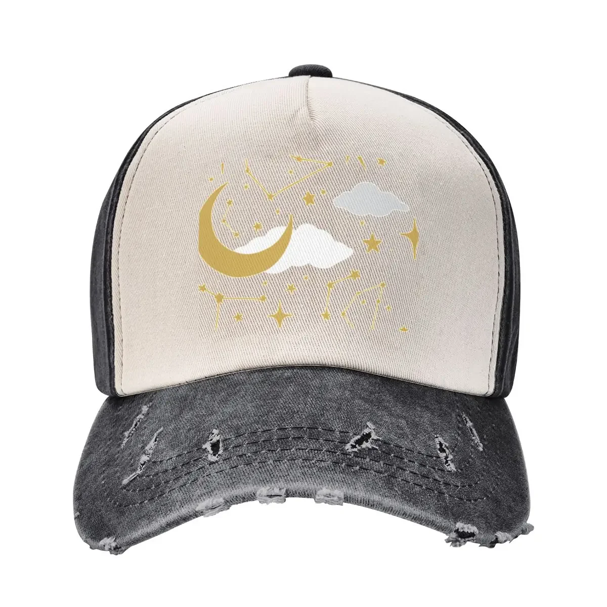

Celestial Stars and Moons in Gold and White Baseball Cap Military Cap Man Golf Designer Hat Women's Hats For The Sun Men's