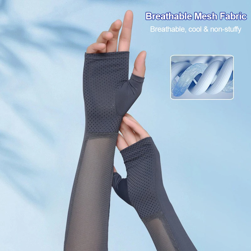 Fingerless UV Protection Arm Sleeves Driving Cycling Women Summer Mesh Breathable Arm Cover Travel Ice Silk Cooling Sun Sleeves view 2
