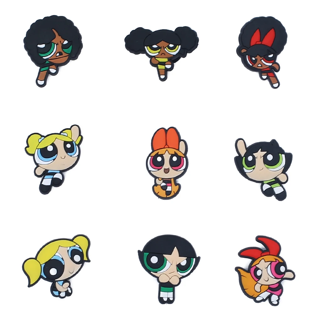 The Powerpuff Girls Cartoon shoe Charms Kids Accessories Coraline DIY Fit Clogs PVC Shoe Decorations Buckle X-mas Gifts image 2